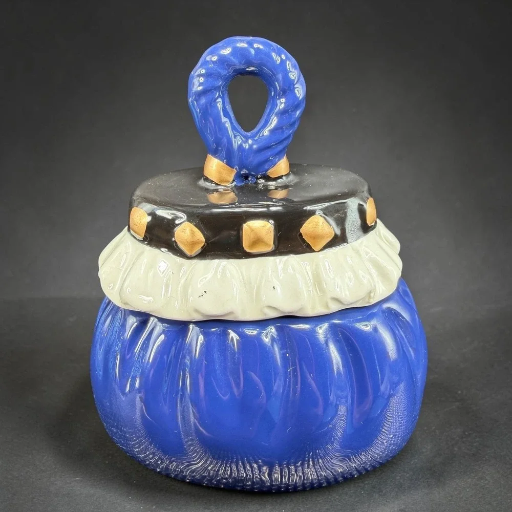 David's Cookies Ceramic Purse Cookie Jar Mini Blue Handbag Lidded Trinket Box